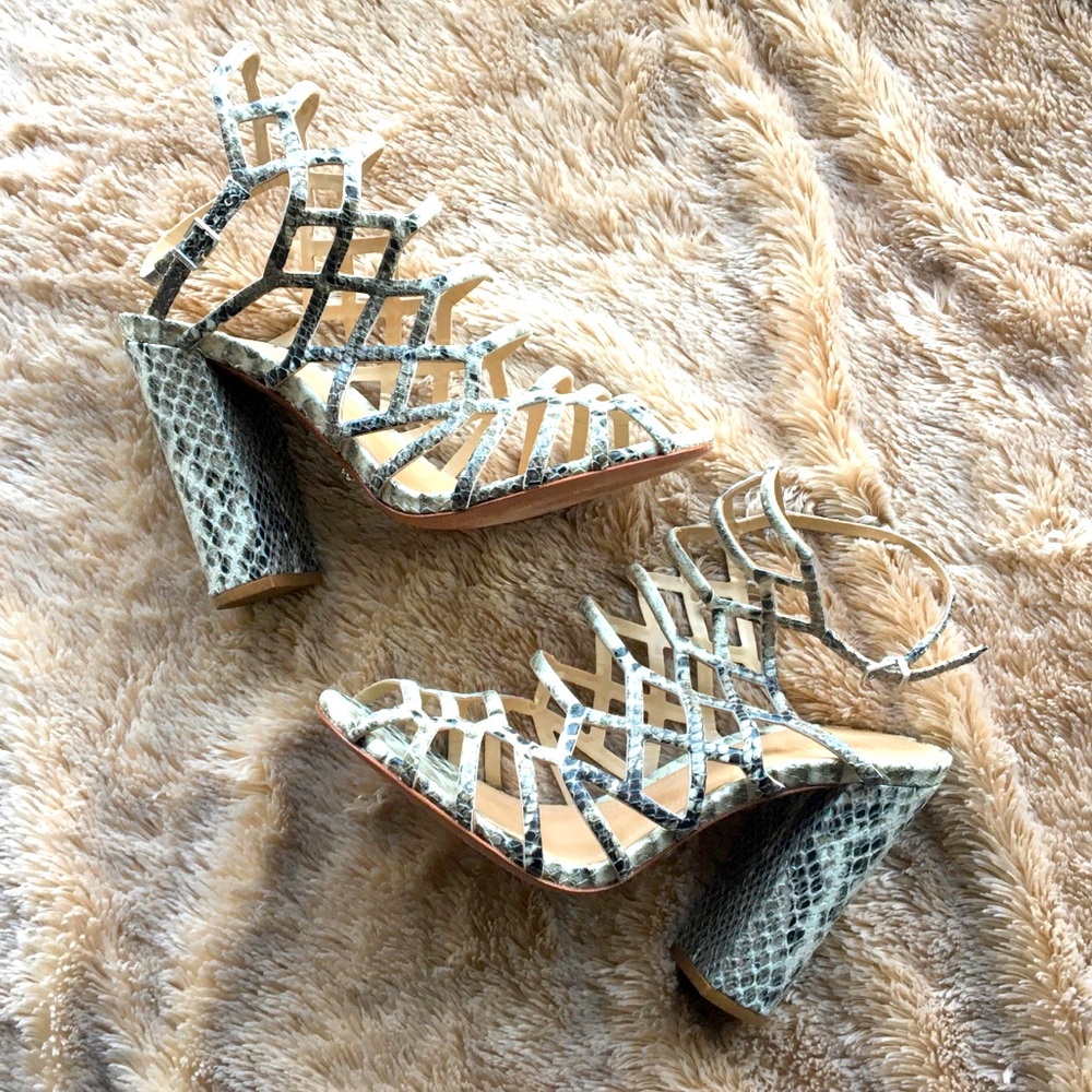 Schutz Heeled Snakeprint Sandal 8